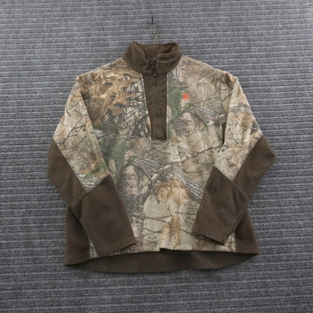 Vintage Game Winner 1/4 Zip Fleece Pullover Mens XL Brown Camo Hunting Top